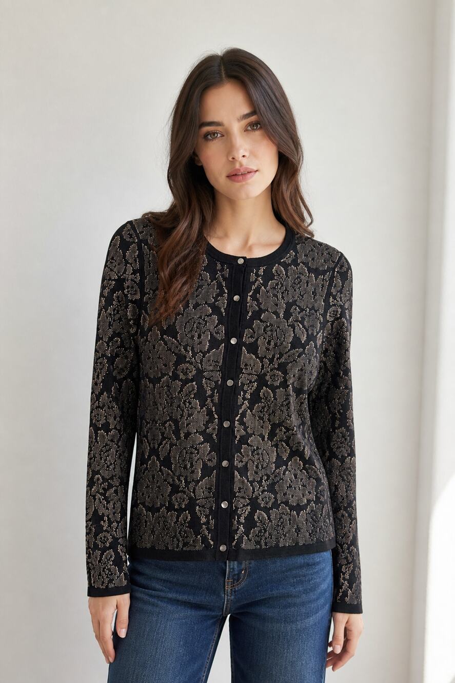 Ann Taylor Medium Black Tan Floral Cardigan Sweater